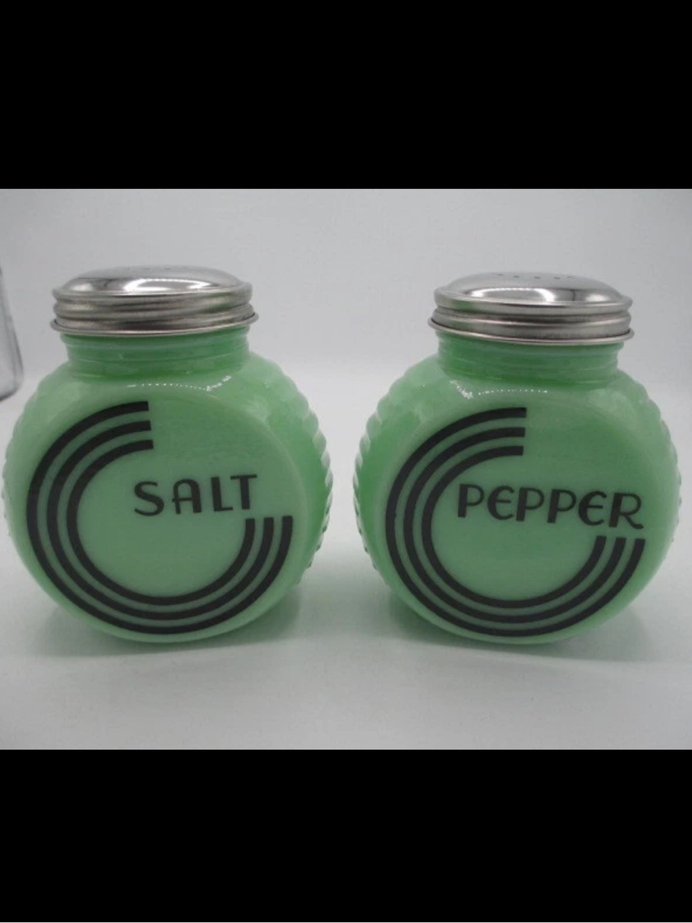 Vintage Jadeite Glass Salt and Pepper Shakers Depression Mid-Century Style EUC